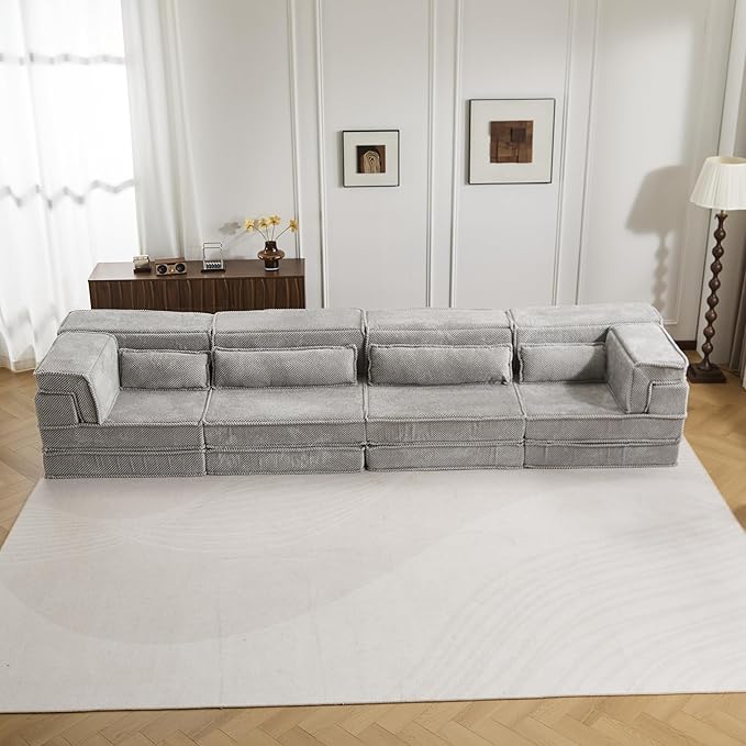 KEIKI 2Seat Modular Velvet Sofa Couch with Chaise Memory Foam for Living Room Apartment Living Style Conscious Homeowners Soft Plush Comfortable Cozy Relaxing Contemporary Design Light Grey