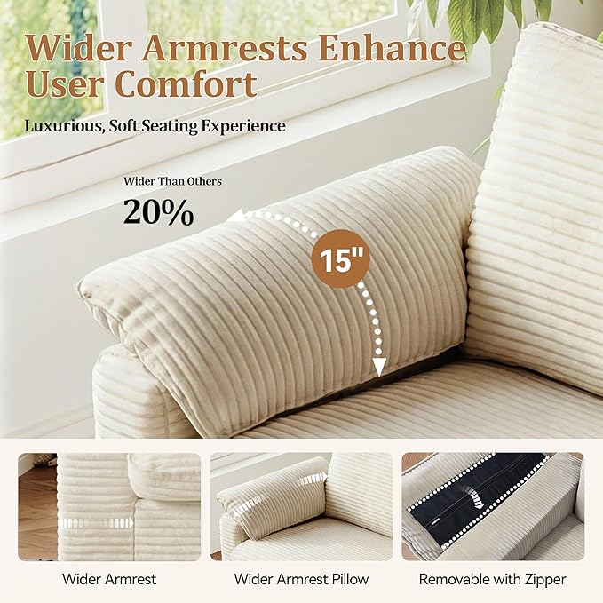 WEUP 86 Loveseat Sofa Beige Corduroy Couches for Living RoomMid Century Modern Love SeatSuper Comfy Cloud SofasDeep SeatWide ArmrestSturdy Frame for Bedroom Apartment Office