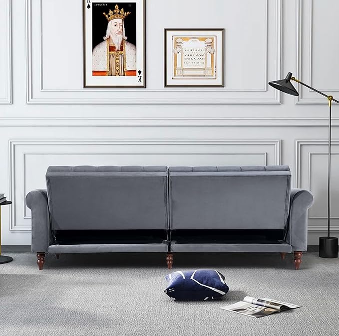 Legend Vansen 87.8 inchs Convertible Velvet Bed Sleeper Futon Sofas Grey