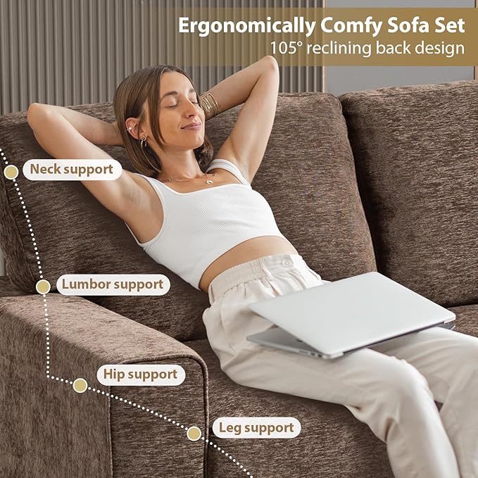 71 Modular Sofa Couch Comfy Chenille Loveseat Sofa Modern Recliner Couch with Deep Seats and Wide Armrests for Living Room(Brown)