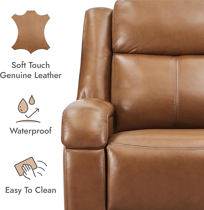 Watson &amp Whitely Genuine Leather Power Recliner Chairs for Adults Wall Hugger RV Recliner with Power Headrest &amp Charging Ports Electric Recliner Sofa Chair for Living Room Saddle Brown