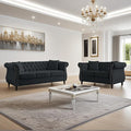2 Piece Modern Black Velvet 80 3-Seater and 59 Loveseat Sofa Sets Chesterfield Tufted Combination Couch with 4 Pillows 8 Rolled Nailhead Arms Sofa for Living Room