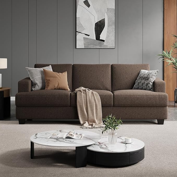 89 Inch Sofa with Extra Deep Seats Oversize 3 Seater Sofa for Living RoomModern Couch and Sofa Comfy Armrests and Seats and Backrests Easy Installation Brown
