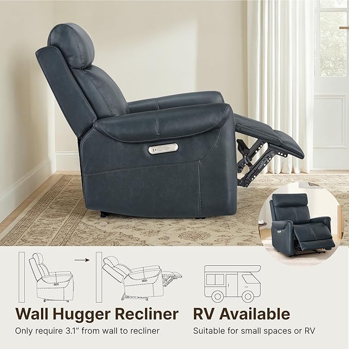 Wall Hugger Recliner Chair for Adults Faux Leather RV Recliner with USB Charging Ports Electric Power Reclining Sofa for Living Room Home Theater Seating Bedroom