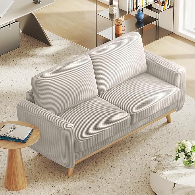 Vesgantti 68 Loveseat Sofa Light Grey Comfy Corduroy Couch with Spring Cushion and Solid Wood Modern Deep Seat for Bedroom Living Room Office