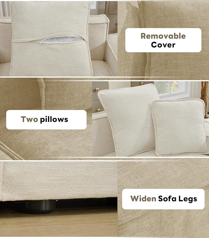 WILLOVE 78'' Modular Sectional Sofa Chenille Cloud Couch with Wide Armrests &amp 4 Pillows Deep Seat Couches for Living Room Beige