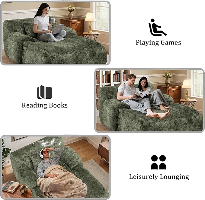 66 Inches Oversized Chaise Lounge Indoor No Assembly Required Single Sleeper Sofa Chair with Lumbar Pillow Upholstered Boneless Sofa Bed for Living Room Bedroom