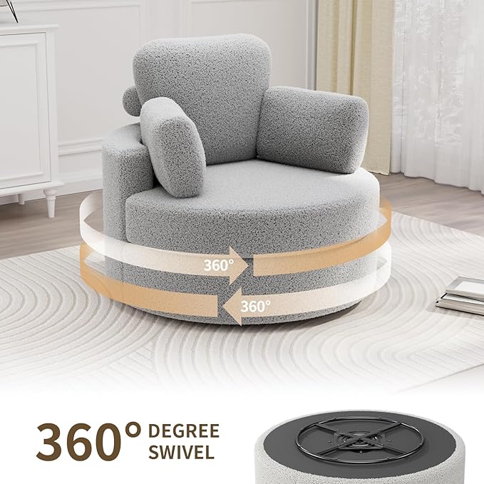 MEISSALIVVE Swivel Accent Chair - Swivel Chair with Ottoman Cuddle Round Lounge Sofa with Pillow 360° Rotating Barrel Sofa Chairs for Living Room (Grey)