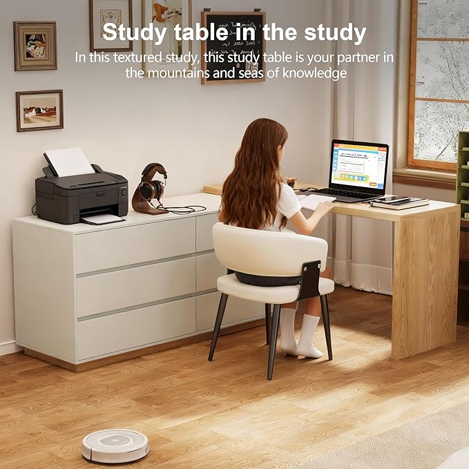 L-Shaped Desk with 6 Drawers Extendable from 56 to 98.5 Corner Desk Writing Desk Study Desk Vanity Desk Ideal for Gaming Home Office or Makeup White