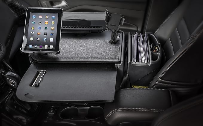 AutoExec AE-GMCD-PM-PS-TAB-BT GripMaster Car Desk for Your Vehicle Workstation and Mobile Office Black with Phone Mount Printer Stand and Tablet Mount