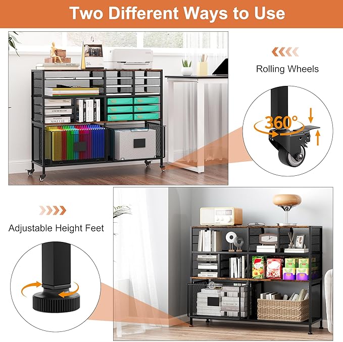 EasyPAG Rolling Cart with 2 Storage Drawer Under Desk Filling Cabinet with Mail Sorter Pull Out Hanging File Rack for Letter Size Folders Mobile Utility Craft Cart for Home Office Black
