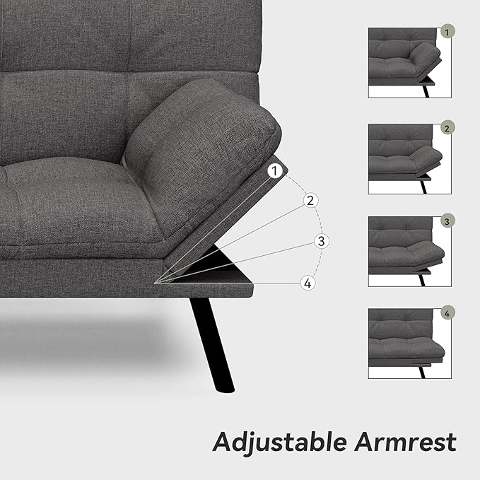 Convertible Futon Sofa Bed71 Memory Foam Futon CouchDetachable CushionAdjustable Backrest &amp ArmrestLinen Modern Loveseat Sleeper Recliner for Living RoomOfficeApartmentMedium Grey