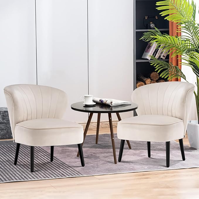 MCombo Velvet Accent Chair Tufted Club Chairs Upholstered Side Chair with Legs Vanity Chair for Living Room Bedroom 4720 (2 Cream White)