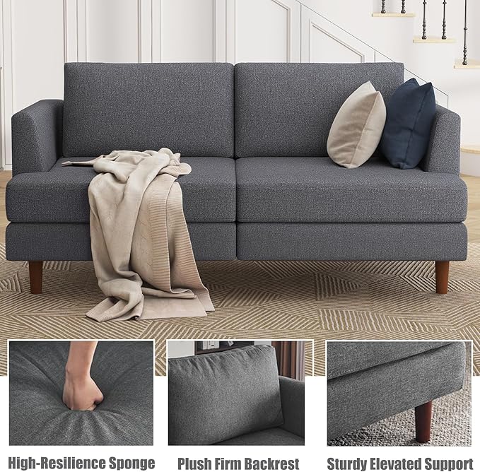 Furnimart 66 Wide Loveseat Sofa Extra Spacious Seating Deep Cloud Couch with Removable Cushions Mid-Century Modern 2-Seater for Living Room &amp Small Spaces