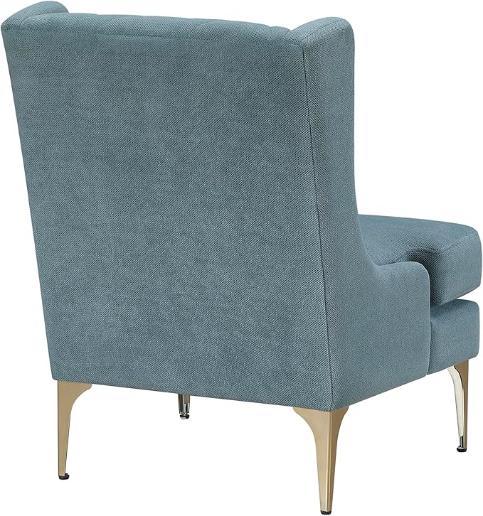 Lexicon Modern Accent Chair Living Room Chenille Upholstered Single Sofa Chair with Gold Metal Legs Wing Back &amp Diamond Stitched Back Armchair for Bedroom/Office/Waiting Room Blue