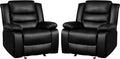 PrimeZone Oversized Rocker Recliner Chair - Comfy Wide Lazy Boy Recliner Chair with Overstuffed Armrest Faux Leather Manual Reclining Chairs for Living Room Bedroom Home Theater Black Set of 2