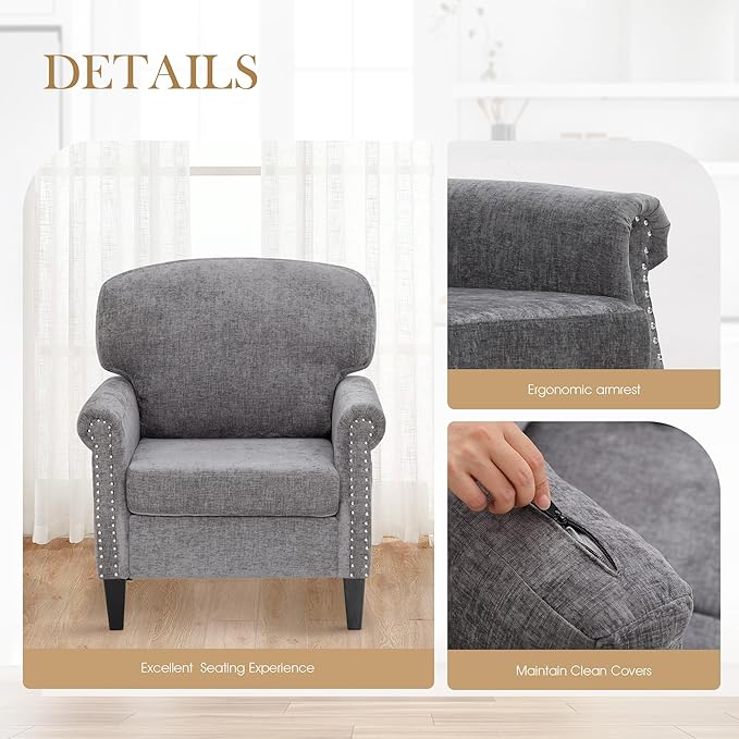 Sophia &amp William 3 Piece Living Room Furniture Set 1 Loveseat &amp 2 Accent Chairs Linen Fabric Comfy Sectional Sofa Couch for Living Room Bedroom Grey