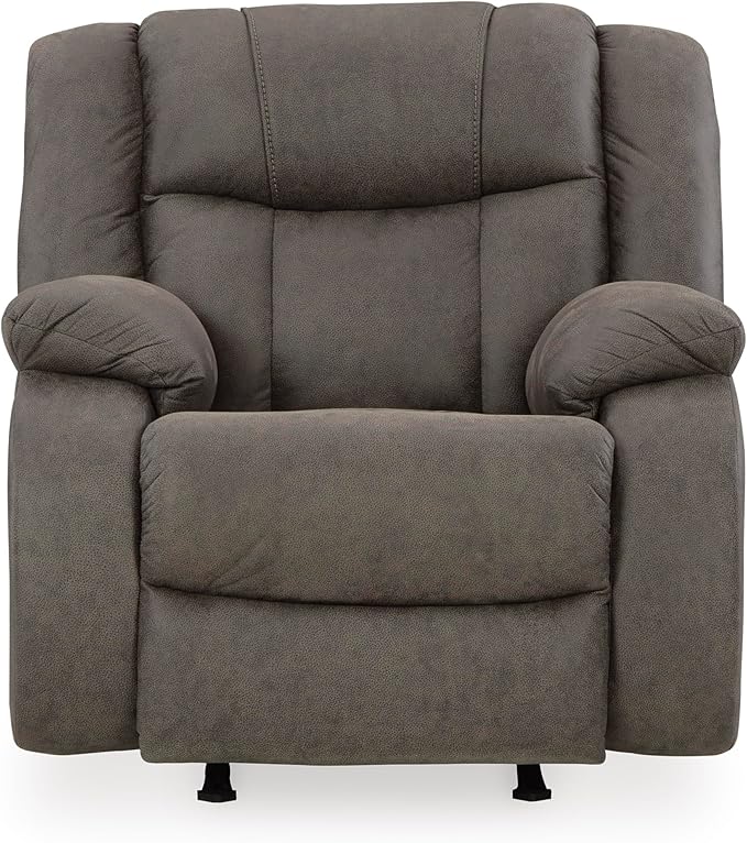 Signature Design by Ashley First Base Modern Faux Leather Rocker Recliner Gray