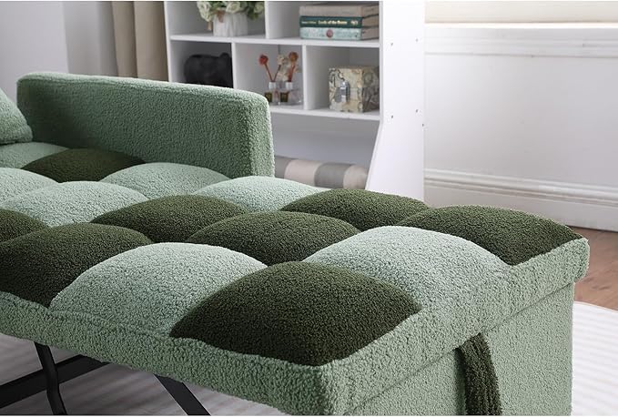 Sleeper Chair Pull Out Bed for Small Space Teddy Fabric Single Sofa Chair Bed with Adjustable Backrest