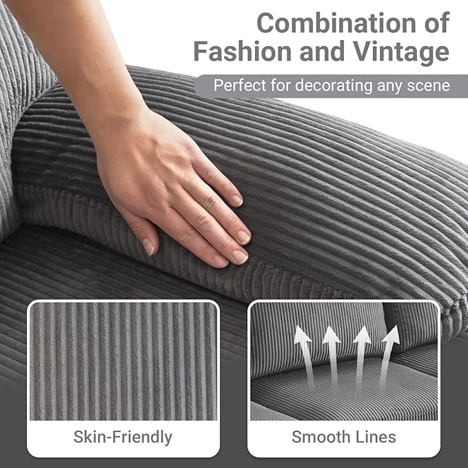 VINGLI 110 Sectional Couches for Living RoomU Shaped Couch with Double Chaise 4-Seat Sofa Set with Corduroy Fabric for Home FurnitureGrey