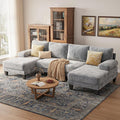 Sectional Couches for Living Room | 112 Inch U-Shaped Sectional Couch | 4 Seat Sofa Set with Double Chaise for Apartment | Light Grey Chenille