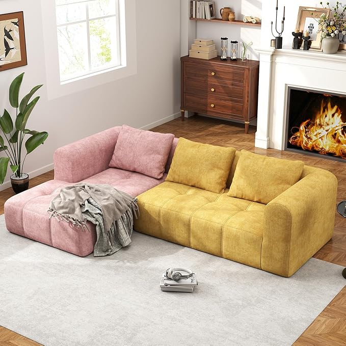 105 Modular Sectional Sofa Boneless couch for Living Room Cloud Sectional Couch with Deep Seat L-Shape Sofa Upholstered Couches for Living Room Bedroom No Assembly Required Yellow (Slub Fabric)