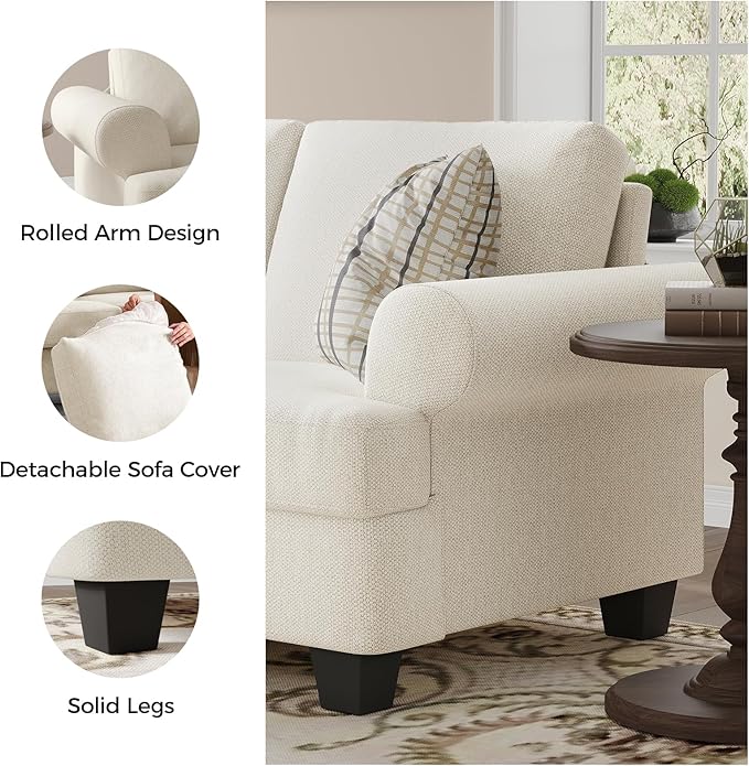 91 Inch Lawson Sofa with Extra Deep Seats Oversize Mid-Century 3-Seat Sofa Couch for Living Room Apartment Lounge White