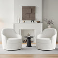 Swivel Accent Chairs Set of 2 Round Barrel Chairs with Washable Detachable Cover Living Room Chairs with Solid Mental Base Upholstered Accent Chairs for Living Room Bedroom Teddy (White)