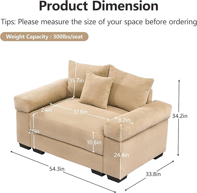 ERYE Modern Corduroy Upholstered Accent Chair Oversized Wider Seat Armchair Leisure Comfy Sofa Chair with Removable CushionArmrests and 3 Pillows for Home Apartment