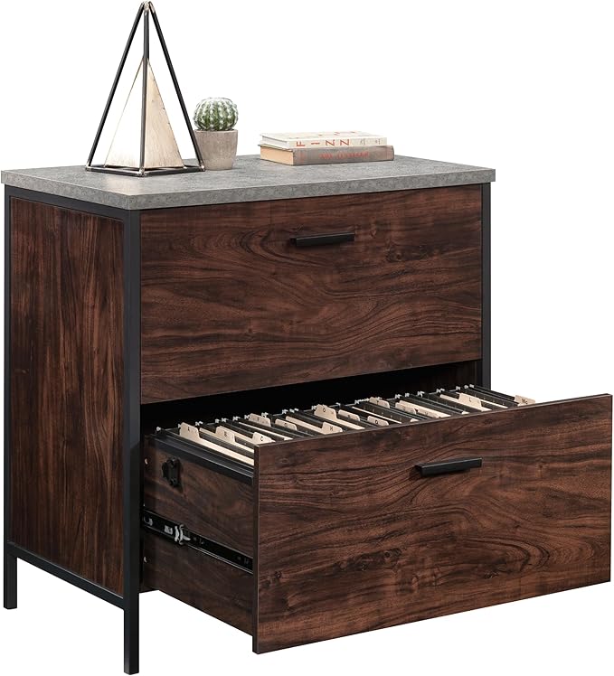 2 Drawer Small File Cabinet with Lock Under Desk Locking Storage Drawers Organizer for Home Office Engineered Wood Filing CabinetsDarkWalnut