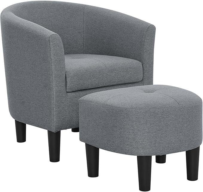 Anwick Accent Chair Barrel Chair with Ottoman Footstool Modern Upholstered Soft Comfy Club Accent Armchair Set for Living Room/Bedroom/Reading Room/Guestroom/Corner (Gray)