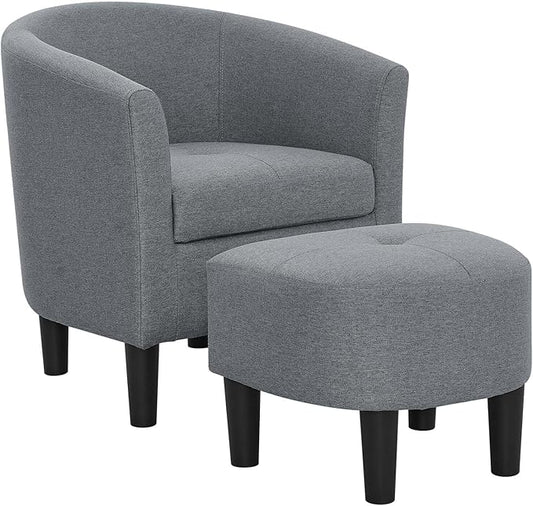 Anwick Accent Chair Barrel Chair with Ottoman Footstool Modern Upholstered Soft Comfy Club Accent Armchair Set for Living Room/Bedroom/Reading Room/Guestroom/Corner (Gray)