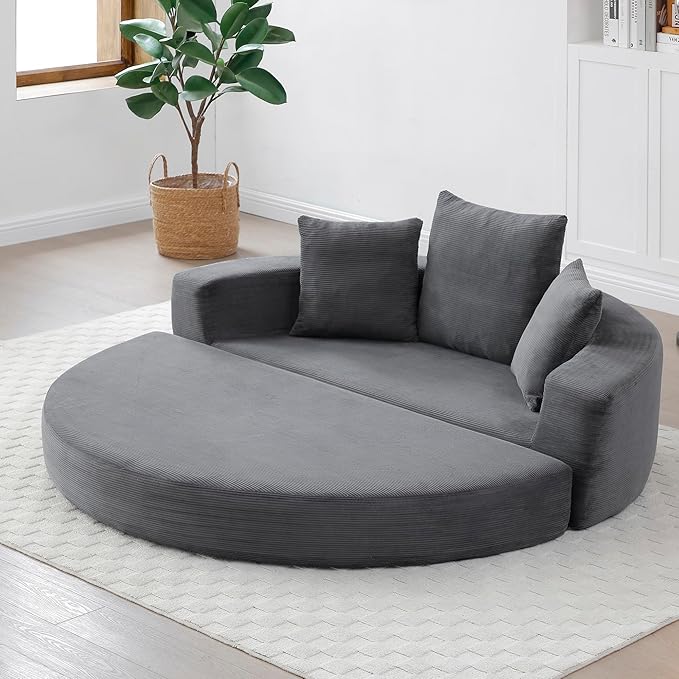 67 Round Convertible Folding Sofa Bed Boneless Couch Loveseat Floor Sleeper Chaise Lounge for Living Room Apartment Dorm Small Spaces Gray