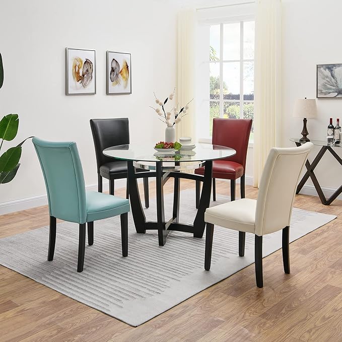 MODERION Parsons Solid Wood Dining Chairs Set of 8 with UP High Back Kitchen Chairs with Upholstered Seat Holds Up to 300 LbsAccent Chairs Easy Assembly Light Blue CY1331HL