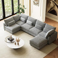 130 Oversized Cloud Couch Large Modular Sectional Sofa Modern U Shaped Sectional Couch 6 Deep Seat Sofa Set for Living Room Comfy Plush Corduroy Cloud Sofa with Ottoman USB Port Cup Holder Gray