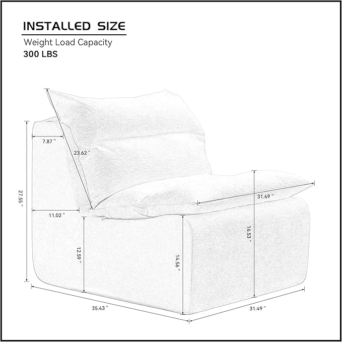 JUSTONE Modular Sofa-No Armrests Floor SofaNeck Pillow-Back Lounge Sofa Chair Accent Bean Bag Chair Lazy Floor SeatingSmall Sofa for Living RoomApartment Guest RoomSingle SeatGreen