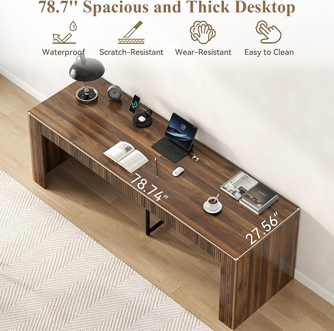 78.74 Executive Desk Large Office Desk with 2 Drawer Farmhouse Wooden Computer Desk Writing Table Conference Workstation Table for Office Study Dark Brown