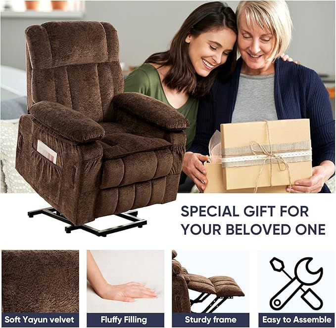 ijuicy Dual Motor Recliner ChairElectric Lift Reclining Lounge Chair with Lumbar Heating and Vibrating Massage for SeniorsAdjustable Reclining Electric Massage ChairBrown