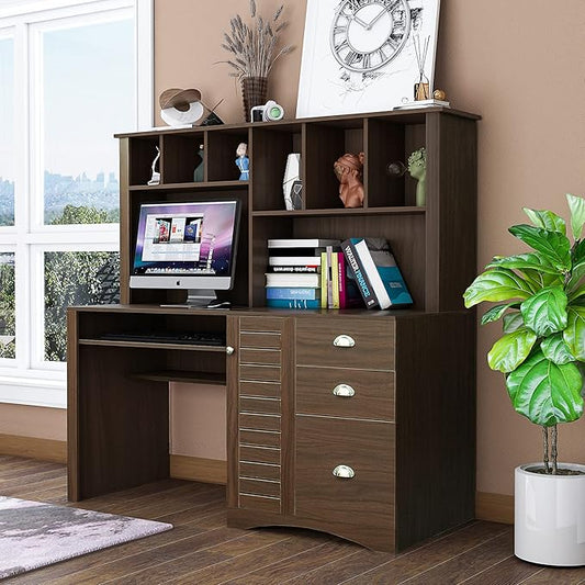 Home Office Computer Desk with HutchWalnut