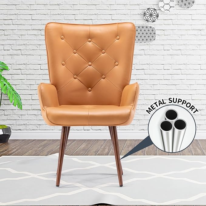 UNICOO - High Wingback Living Room Chairs Vintage Button Wingback Chair Velvet Side Chair Leisure Chair Wingback Reading Chair for Living Room Bedroom Waiting Room (Hermes Orange)