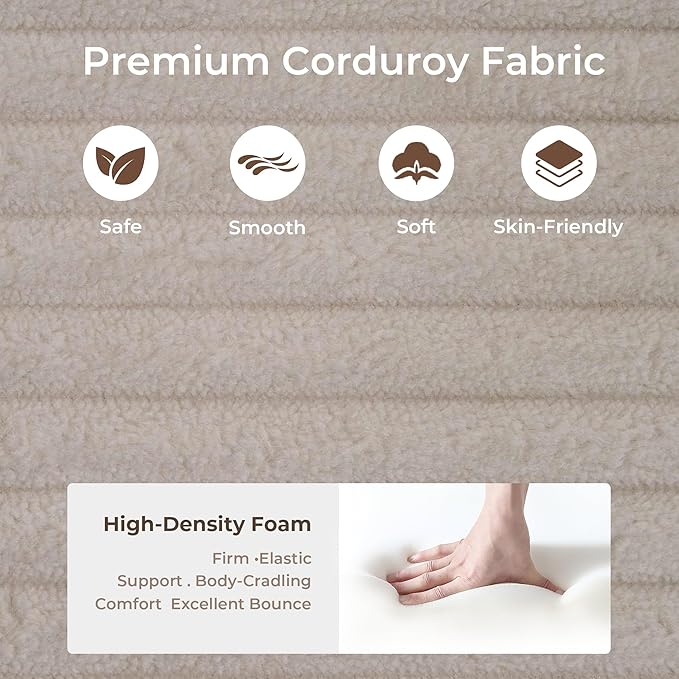 WELAX 72.8 Convertible Sleeper Sofa Bed Boneless Cloud Queen Futon Couches with Cupholders &amp Storage Pockets Corduroy Folding Floor Couch for Bedroom Apartment No Assembly Light Gray