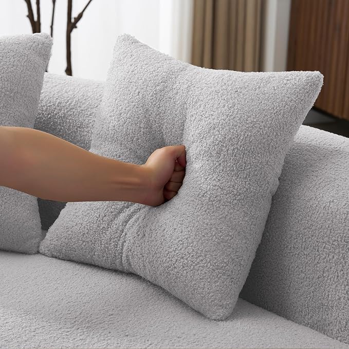106.7 Curved Loveseat Sofa for Small Spaces - Plush Teddy Fleece Fabric Modern Love Seat with Pocket Springs &amp Memory Foam Boneless Floor Couch Set Living Room Studio 38.6 Extra Deep Seat (Gre