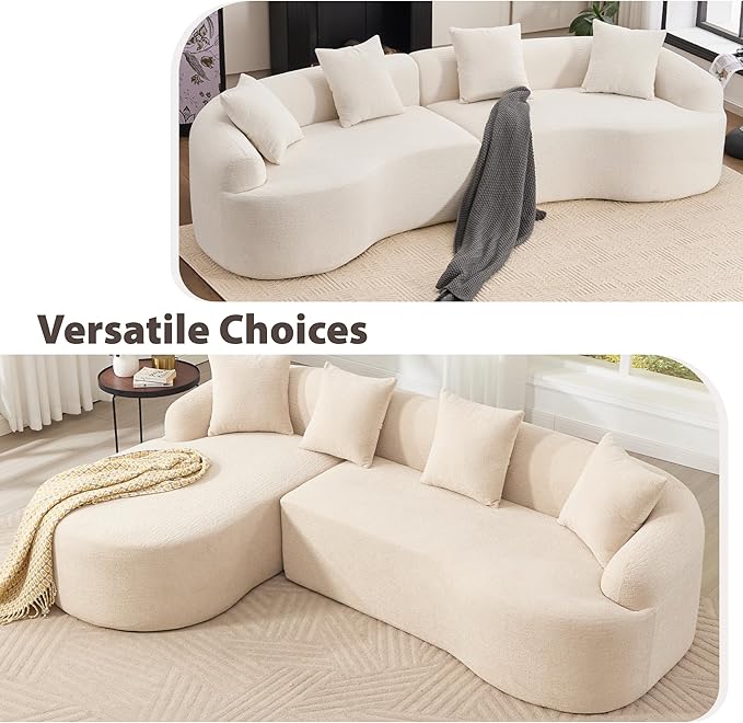 Oversized Sectional Sofa with Chaise for Living Room 99’’ Modern Luxury Chenille 4-Seater Extra Wide Seat L-Shape Curved Cloud Couch with 4 Throw Pillows No Assembly Needed Beige