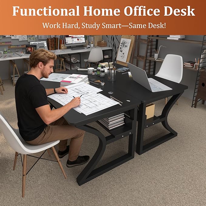 Computer Desk 55'' Computer Desk Home Office Desks w/Storage Shelves &amp U Shaped Metal Frame Study Writing Desk w/Cable Management Deeper &amp Thicker Desktop Table for Home Office