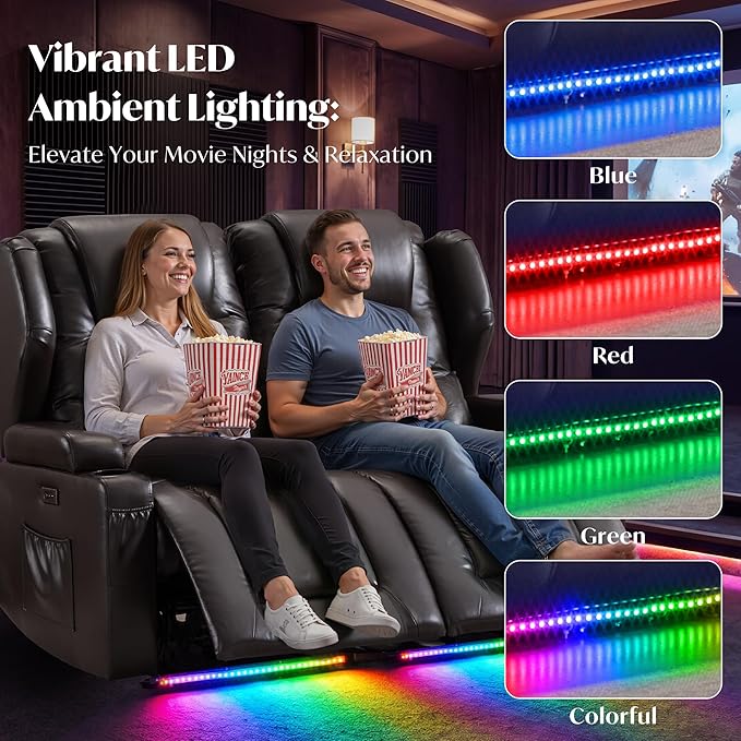 Power Loveseat Recliner SofaReclining Loveseat RV Recliners with Speaker/USB Ports/LED LightsPower Recliner Loveseat Sofa with Cup Holders for Living Room (Brown Loveseat)