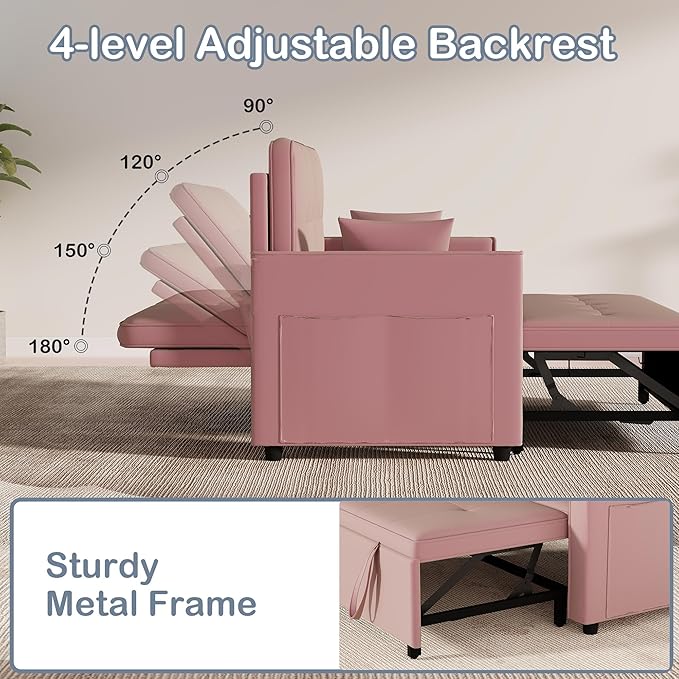 Pull Out Sofa Bed: 71 Pink Convertible Loveseat Sleeper Sofa Bed for Small Space Modern 3 in 1 Couch with Storage Couch Beds for Living Room (Pink)
