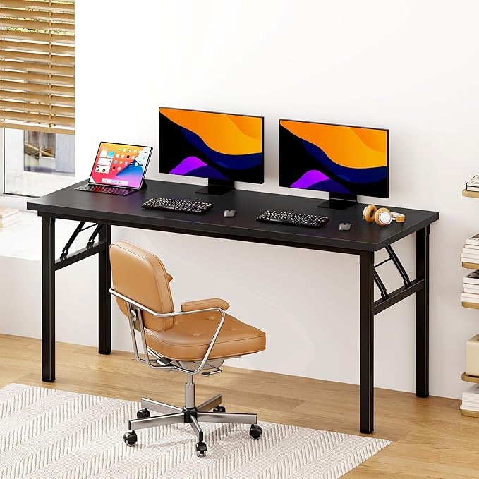 Folding Desk 62 inch No Assembly Folding Desks for Small Spaces Sturdy Foldable Computer Desk Functional Home Office Desks Study Writing Desk Office Table Workstation for Home Office Outdoor