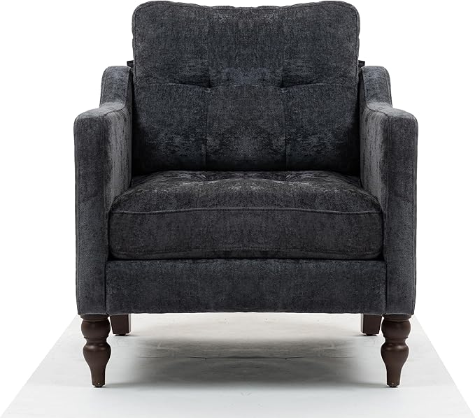Ball &amp Cast Mid-Century Accent Chair for Living RoomReading Chair for Bedroom with USB Ports&ampSide PocketModern Accent Arm Chair W/Wide Backrest&ampRetro Wood LegsChenille Upholstered Comfy