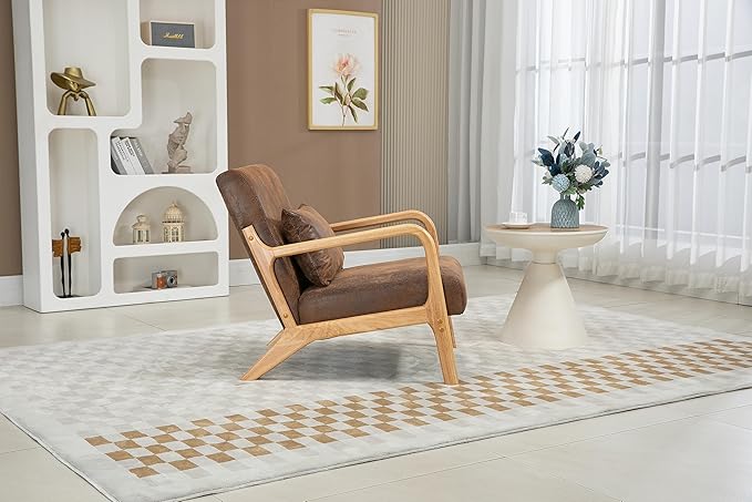 KEIKI Mid Century Modern Accent Chair Upholstered Reading Chair with Extra Lumbar Pillow Natural Jute Fabric Easy Assembly
