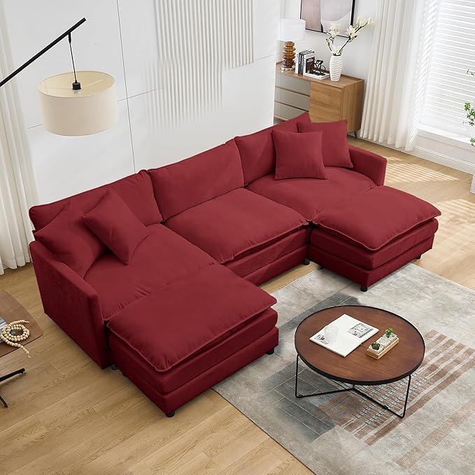 Modular Sectional Sofa Convertible U Shaped Cloud Couch with Memory Foam Comfy Modular Sofa with Ottomans Chenille Fabric for Living Room